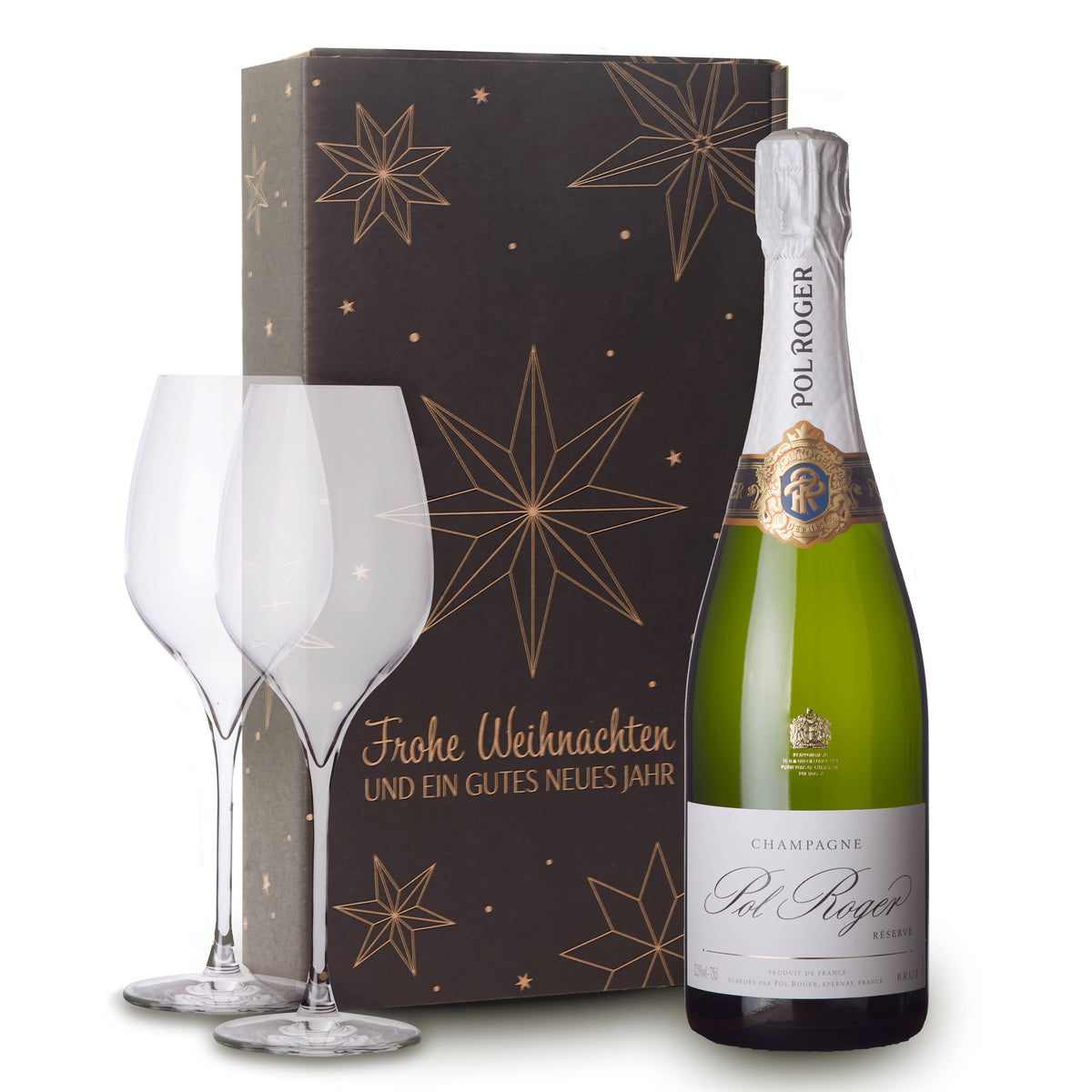 Pol Roger Brut Réserve incl. 2 Champagnergläser und attraktiver Geschenkverpackung